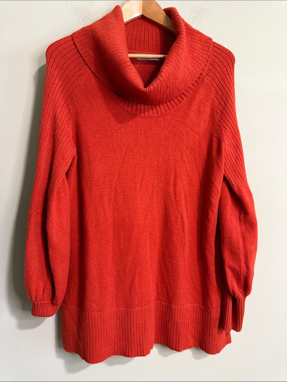 Anthropologie Burnt Orange Cowl Neck Sweater Tunic Balloon Sleeve M